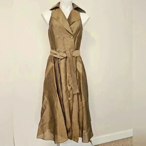 RICKIE FREEMAN Teri Jon Vintage Retro Sleeveless Shirtdress Linen Blend 4